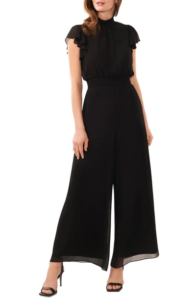 Halogen Flutter Sleeve Wide Leg Jumpsuit In Rich Black