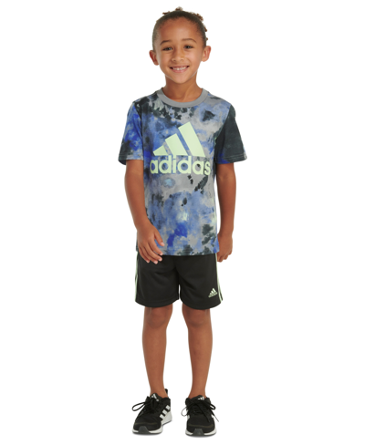 Adidas Originals Kids' Little & Toddler Boys Printed T-shirt & 3-stripe Shorts, 2 Piece Set In Grey
