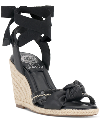 Vince Camuto Floriana Lace-up Espadrille Wedge Sandals In Black