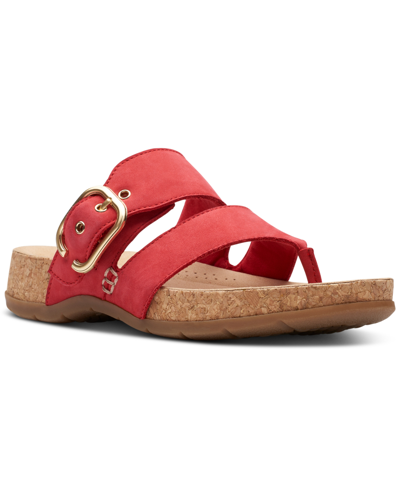 Clarks Reileigh Park Double Strap Thong Sandals In Red Nubuck