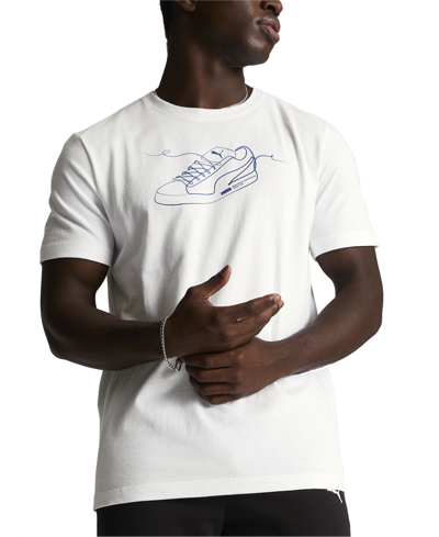 Puma Men's Lace Up Regular-fit Logo Graphic T-shirt In  White-cobalt Glaze