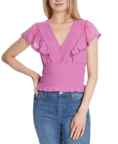 Jessica Simpson Women's Lilianna Smocked Ruffled Top In Radiant Orchid