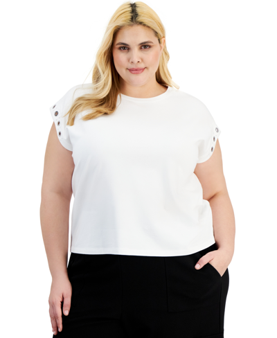 Bar Iii Trendy Plus Size Short-sleeve Grommet T-shirt, Created For Macy's In Bright White