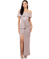 Xscape Womens Ruffled Off The Shoulder Maxi Dress In Blush,silver