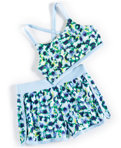Id Ideology Kids' Toddler & Little Girls Blurred Floral Bikini 2-pc. Swimwear Set, Created For Macy's In Tartan Blue