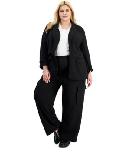 Bar Iii Plus Size Ruched Sleeve Blazer Grommet T Shirt Knit Cargo Pants Created For Macys In Deep Black