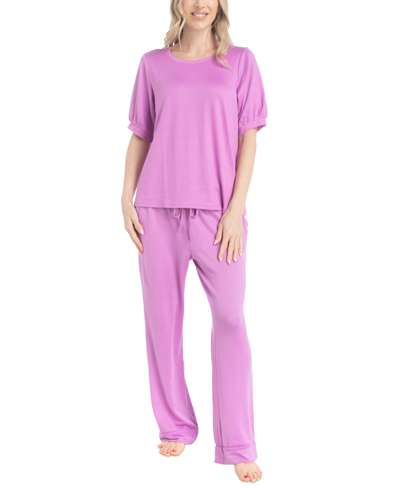 Muk Luks Women's 2-pc. I Heart Lounge Printed Pajamas Set In Solid Purple