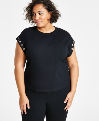 Bar Iii Trendy Plus Size Short-sleeve Grommet T-shirt, Created For Macy's In Deep Black