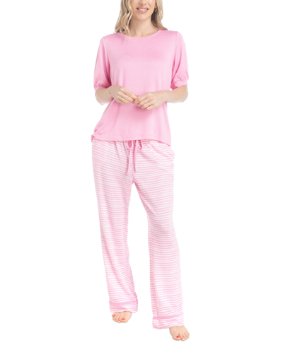 Muk Luks Women's 2-pc. I Heart Lounge Printed Pajamas Set In Pink Stripe