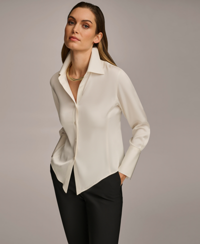 Donna Karan New York Long Sleeve Button-up Shirt In Cream