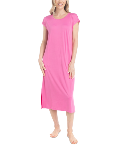 Muk Luks Women's The Lounge Short-sleeve Midi Nightgown In Pink