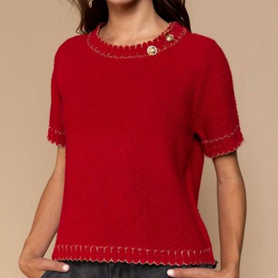 Pol Round Neck With Gold Button Detail Sweater In Red