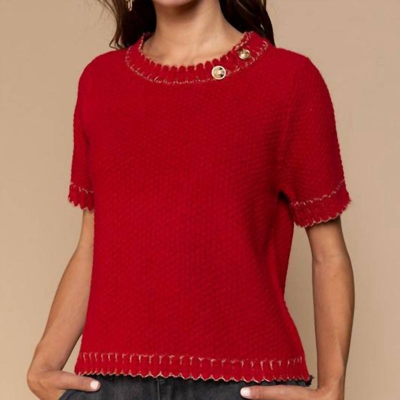 Pol Round Neck With Gold Button Detail Sweater In Pink