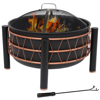 SUNNYDAZE DECOR 24.5" STEEL FIRE PIT WITH TRAPEZOID PATTERN AND PVC COVER