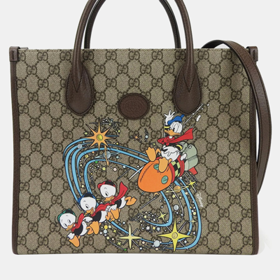Pre-owned Gucci Beige Gg Supreme Canvas Donald Duck Tote Bag In Brown