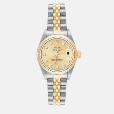 Pre-owned Rolex Datejust Diamond Dial Steel Yellow Gold Ladies Watch 69173 26 Mm