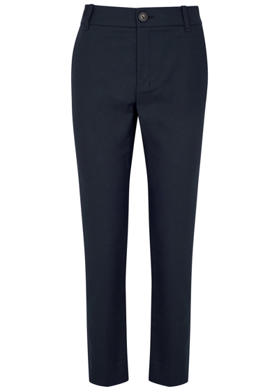 Vince Tapered Cotton-blend Trousers In Navy