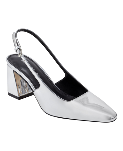 Marc Fisher Women's Lanai Block Heel Dress Snip Toe Slingbacks In Silver