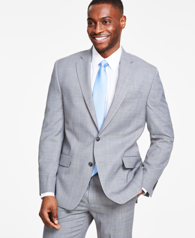 Michael Kors Men's Classic-fit Stretch Wool-blend Suit Jacket In Grey Plaid