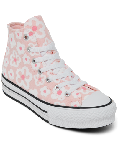 Converse Kids' Little Girls Chuck Taylor All Star Floral Lift Platform Casual Sneakers From Finish Line In Donut Glaze/oops Pink/white