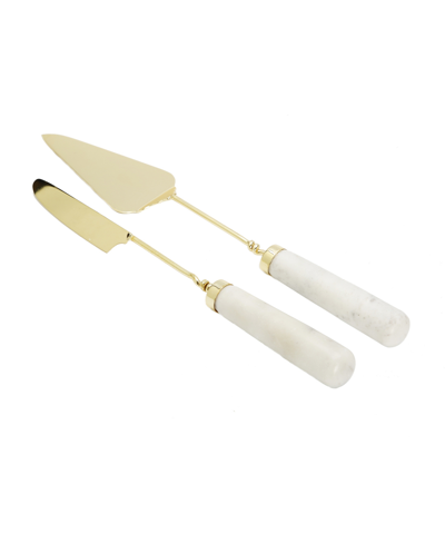 Classic Touch Cake Servers With Marble Handles, Set Of 2 In Gold