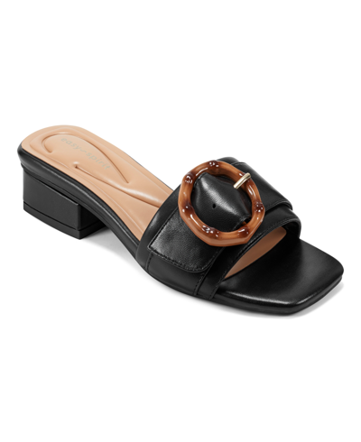 Easy Spirit Women's Gatlin Square Toe Slip-on Dress Sandals In Black Leather