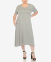 White Mark Plus Size Short Sleeve Pocket Swing Midi Dress In Heather Gray