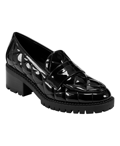 Marc Fisher Women's Dantea Lug-sole Casual Slip-on Loafers In Black Patent - Faux Patent Leather