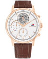 TOMMY HILFIGER MEN'S MULTIFUNCTION BROWN LEATHER WATCH 44MM