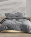 Calvin Klein Washed Percale Cotton Solid 3 Piece Comforter Set, Queen In Dark Gray