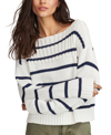 Lucky Brand Stripe Cotton Crop Sweater In Tofu Cadet Navy Stripe