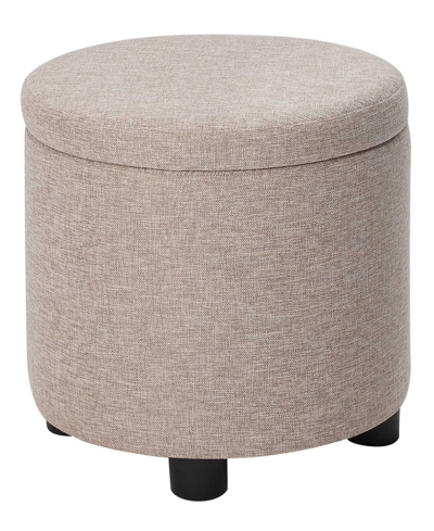 Convenience Concepts 15.75" Faux Linen Round Storage Ottoman With Tray Lid In Tan Fabric