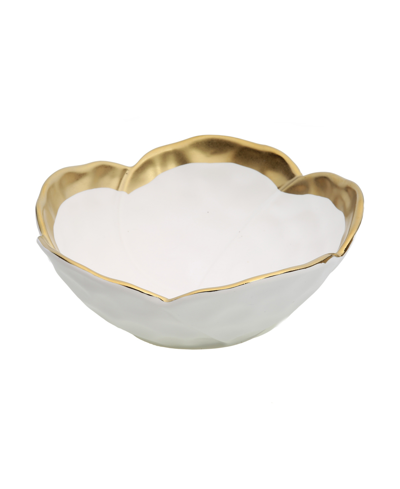 Classic Touch Porcelain Flower Shaped Bowl With Gold-tone Rim, 7" D In White