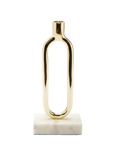 Classic Touch Gold Tone Loop Taper Candle Holder On Marble Base, 11.75h