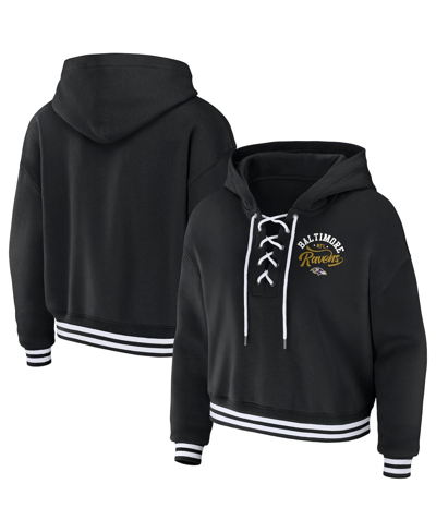 Wear By Erin Andrews Women's  Black Baltimore Ravens Lace-up Pullover Hoodie