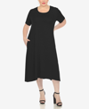 White Mark Plus Size Short Sleeve Pocket Swing Midi Dress In Black