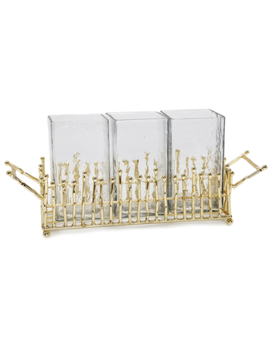 Classic Touch Symmetrical Design Cutlery Holder With 4 Piece Set, 11.5" L In Gold
