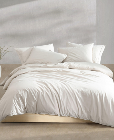 Calvin Klein Washed Texture Solid Cotton Jacquard 3 Piece Duvet Cover Set, Queen In Aluminum Gray