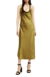 Allsaints Hadley Jacquard Midi Slip Dress In Sap Green