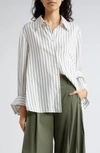 Twp Next Morning Striped Button-front Shirt In White / Grey / Black