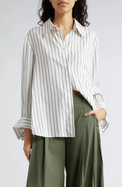 Twp New Morning After Striped Silk Shirt In Whitegreyblack