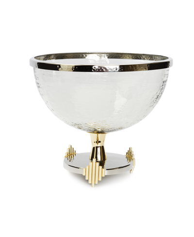 Classic Touch Stainless Steel Footed Glass Bowl With Symmetrical Design In Gold