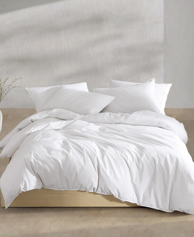 Calvin Klein Washed Percale Cotton Solid 3 Piece Comforter Set, Queen In White
