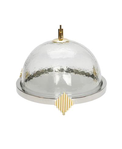 Classic Touch Cake Dome With Stainless Steel Base Symmetrical Design In Gold