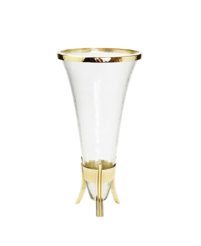 Classic Touch Glass Vase With Symmetrical Design Base In Gold
