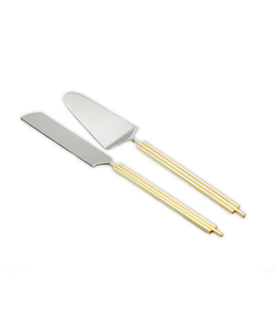 Classic Touch Symmetrical Design Cake Servers, Set Of 2 In Gold