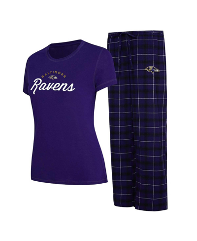 Concepts Sport Women's  Purple Baltimore Ravens Plus Size Badge T-shirt And Flannel Pants Sleep Set