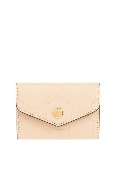 Gucci Logo Embossed Card Holder In Beige