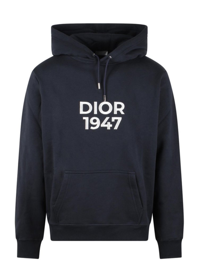 Dior Logo Printed Drawstring Hoodie In Blue