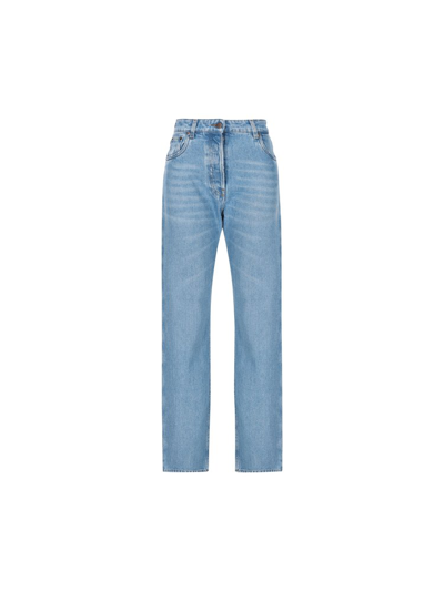 Prada Logo Plaque Straight Leg Jeans In Blue